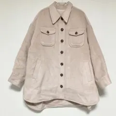 ナイスクラップ ピンクベージュ フェイクファー オーバーサイズジャケット