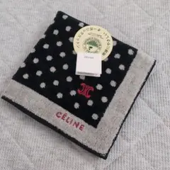 セリーヌ ロゴマーク刺繍 ドット柄 タオルハンカチ