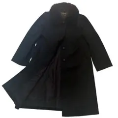 【美品】カシミヤ100% 黒 ロングコート ブルーフォックスファー L
