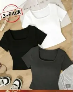 SHEIN スクエアネック 半袖Tシャツ グレーXS