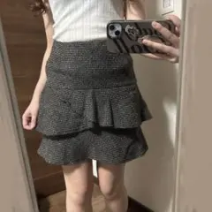 ツイード風フレアミニスカート グレー系