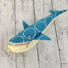 くじらポーチ(ターコイズブルー×クリーム)ハンドメイド【046】