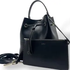 【極美品/ポーチ付き】フルラ ステイシー 2way ショルダーバッグ レザー 黒 FURLA フルラ ステイシー ショルダーバッグ 黒｜Yahoo!フリマ