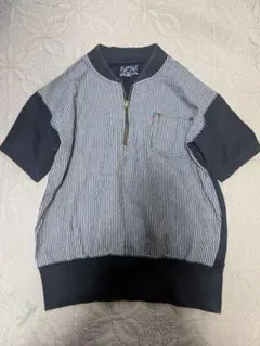 エヴィス ハーフジップ ストライプ 半袖スウェット