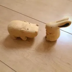 ポレポレ動物　カバとウサギセット　木製T-Lab.動物