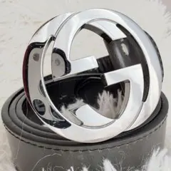 【美品】GUCCI ベルト インターロッキング GG デカロゴ ブラック