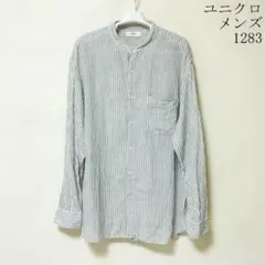 ユニクロ メンズ プレミアムリネン スタンドカラー ストライプ シャツ 長袖ＸＬ
