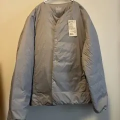 無印ノーカラー ライトグレーXLメンズダウンジャケット