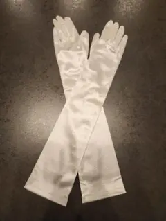 オフホワイト サテン ロングウェディンググローブ