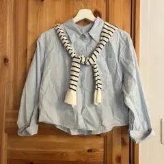 ❤︎韓国　秋服　レイヤード風　長袖シャツ　ボーダー　レディース　水色❤︎