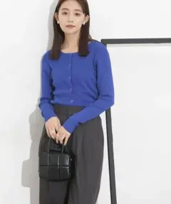 前後2wayプルオーバー&カーディガンリブニット ブルー リブニット 長袖