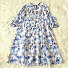 未使用タグ付✨定価5.2万✨ヒロコビス　シルク花柄ワンピース　水彩　立体袖　XLのサムネイル