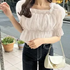 【GRL】シアーギャザーショート丈ブラウス[tu541]