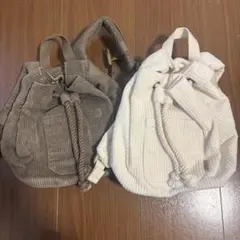 tete tete コーデュロイリュック（ブラウン・ホワイト）