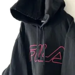 オールドフィラ FILA 刺繍 スウェット パーカー XL ブラック黒古着のサムネイル