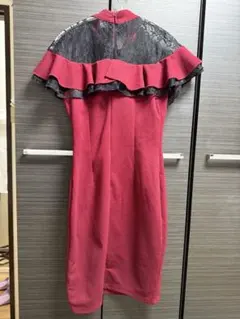 キャバドレス ワインレッド レースフリル タイトドレス S