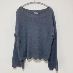 ジーユー【L】グレー ボリューム袖 ドロップショルダー クルーネックニット GU