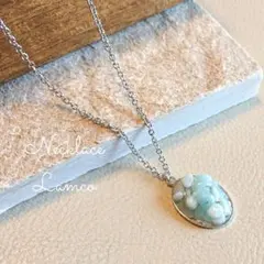 オーバルアート 天然石 アマゾナイト ステンレス チェーン ネックレス シルバー