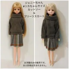 ハンドメイドドール服　ジェニー・#リカちゃんサイズ　カットソー＆スカート　灰