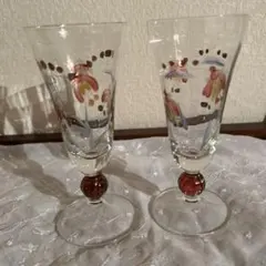 カメイガラス　ワイン　シェリーグラス　上品な手描き花柄 2客セット