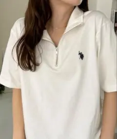 ホワイト ハーフジップ ポロシャツ 半袖