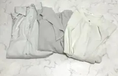 リボン付きグレー・タック入りアイボリー長袖ブラウスセット