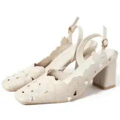 花柄カッティングスクエアトゥレザーパンプス[gd1435]