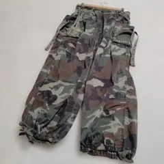 HBG 迷彩カーゴパンツ ジョガー 刺繍 ポケット 派手柄 グリーン 緑