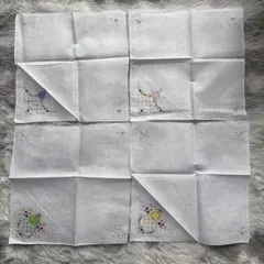 未使用品スワトウ刺繍入りハンカチ 4枚セット 花柄 ホワイト