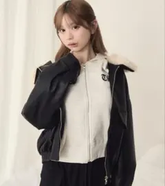 TITTY&CO. 襟元ファーレザーブルゾン ブラック 黒