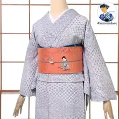 小紋着物 袷 化繊 切嵌め 古典柄 白 手縫い 着物【未使用品】A-2822のサムネイル