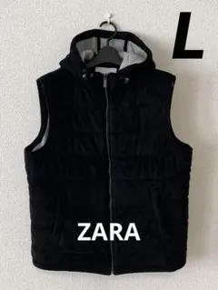 L】ZARA フード付き黒 ベスト