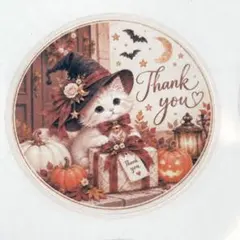 ハロウィン 猫 Thank youシール 48枚 40mm丸 大人可愛い