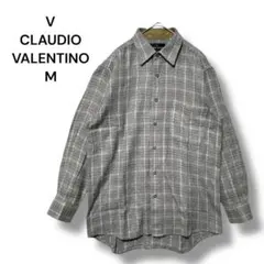 クラウディオバレンチノ　ブラウス　長袖シャツ　Ｍ　ネルシャツ　秋冬　茶　紺色