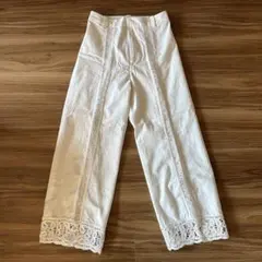 ZARA レース クロップド丈パンツ ホワイト XS