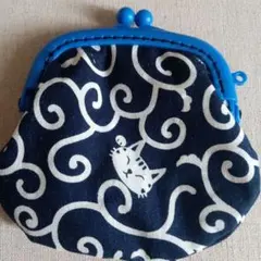 て*ん様 ハンドメイド猫デザインのがま口ネイビー