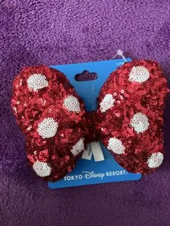 ディズニー　ヘアゴム　ヘアポニー　ミニーちゃん　リボン　スパンコール　赤　レッド