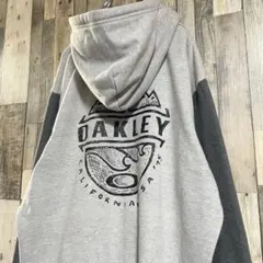 オークリー フルジップパーカー バイカラー バックプリント グレー XL テック