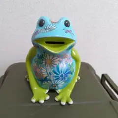 カエルの貯金箱 陶器製 花柄　Francfranc