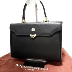 【美品】モラビト ロゴ金具 ターンロック ハンドバッグ ブラック レザーのサムネイル