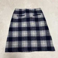 ネイビーグレー チェック柄 タイトスカート