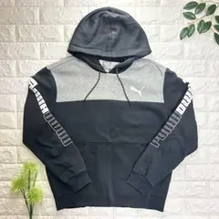 PUMA プーマ 20s 配色切替 袖ロゴプリント 裏起毛 短丈パーカー Sのサムネイル