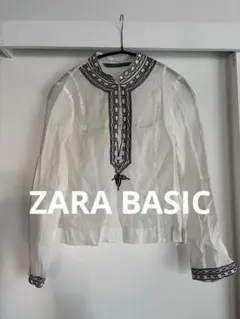 ZARA BASIC 刺繍入りホワイト長袖シャツ M