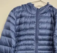 ユニクロ ウルトラライトダウン ブルー フード付き ロングダウンジャケット