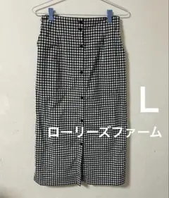 ローリーズファーム　白黒ギンガムチェック タイトスカート　Ｌ　ウエストゴム