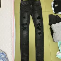 美品】mnml ミニマル ダメージデニムパンツ 29 ブラックRN139488 