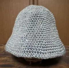 080 秋冬　バケットハット　ニット帽　グリーングレイ　レディース　ハンドメイド
