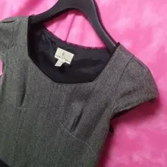 カシミヤアンゴラMスーパーセール品半袖ワンピース組曲グレー　¥5500↓