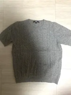 グレー ケーブル編み 半袖ニット