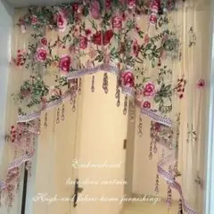 フレンチアーチ 重厚刺繍ドアカーテン ビーズ付き 幅60-110cm調整可